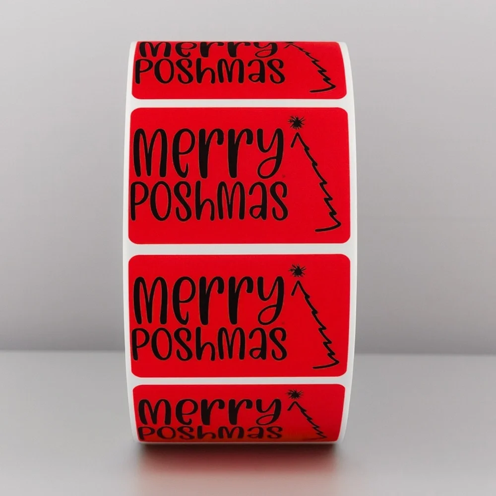 Merry Poshmas Stickers | Green Holiday Poshmark Christmas Packaging Labels - Picture 5 of 11